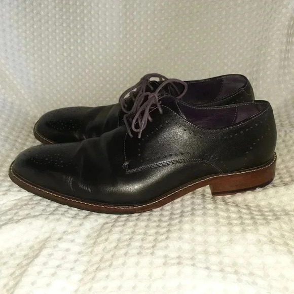TED BAKER-Marar-Black Leather/Purple Stitching Derby Brogues-Size 10-Excellent - Picture 2 of 7